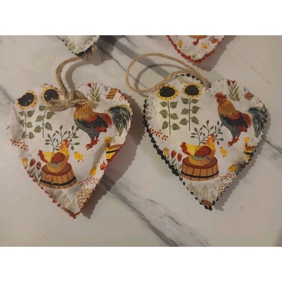 Christmas Ornaments  Handmade Gift  Primitive Cottage Chicken Heart - Set of 4 - Picture 3 of 3